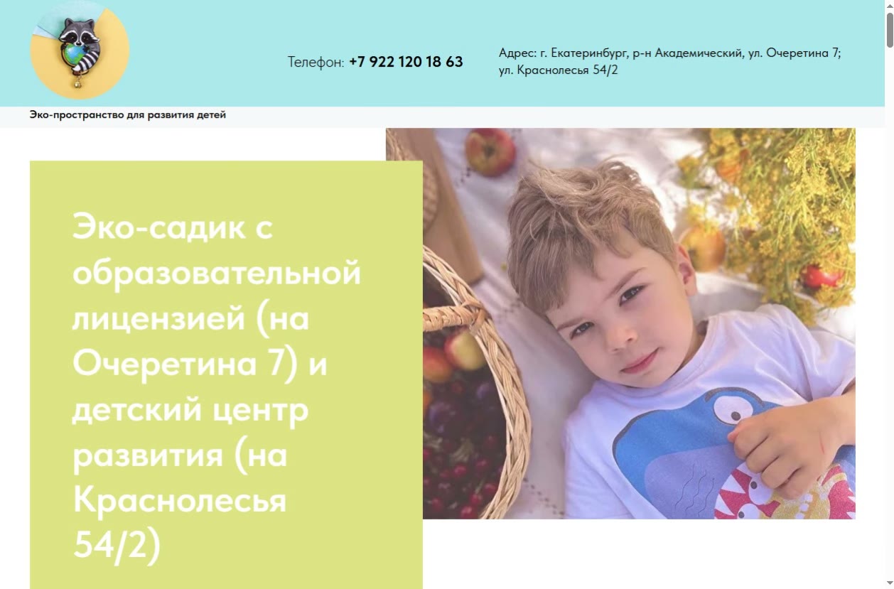 Скриншот сайта Академия енотов (akademiaenotov.tilda.ws) — разбор сайта в нише «частный детский сад»
